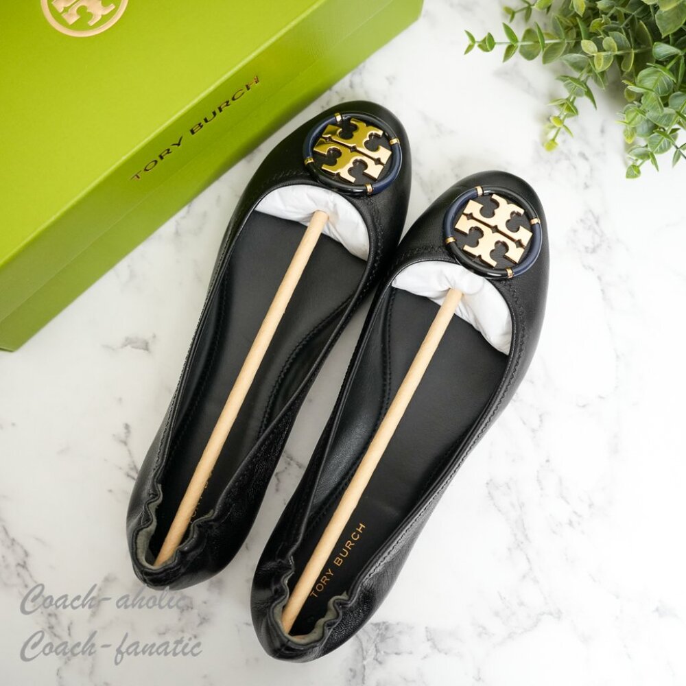 Tory Burch Multi Logo Ballet Shoes Flats in Goat Leather BLACK